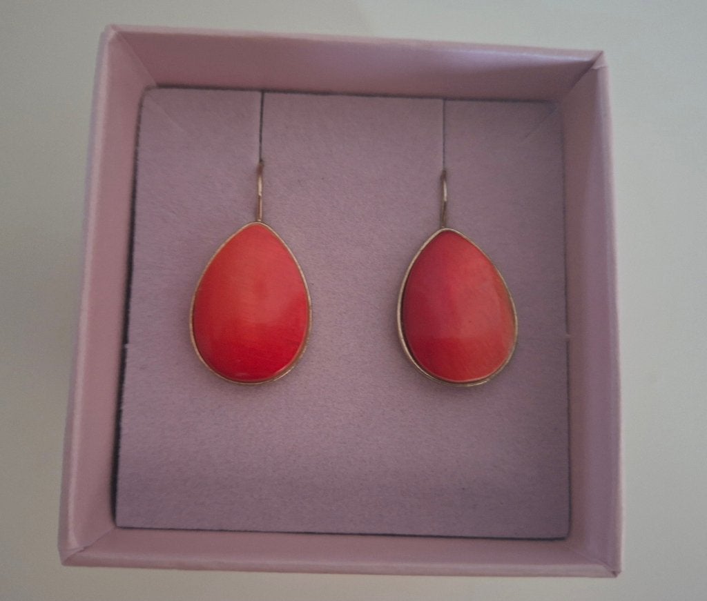 Vintage oorbellen keramische steen koral oranje kleur, Overige materialen, Hangers, Verzenden, Nieuw