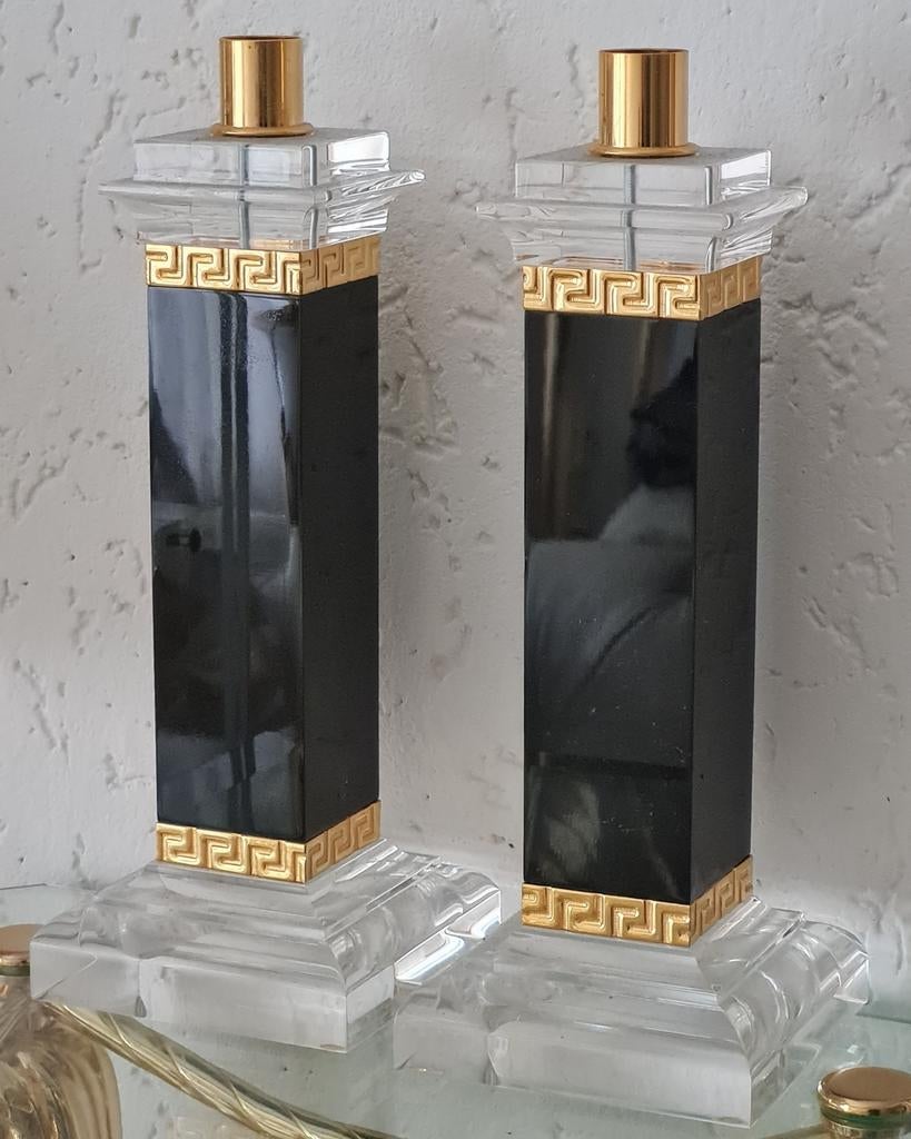 2 plexiglas bladgoud kandelaars, Ophalen of Verzenden