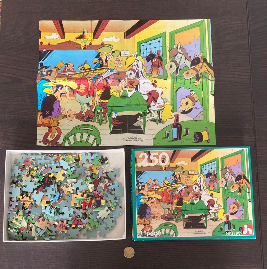 Vintage 1983 Lucky Luke puzzel (250st.) plus poster, Ophalen of Verzenden, Meer dan 50 stukjes, 6 jaar of ouder
