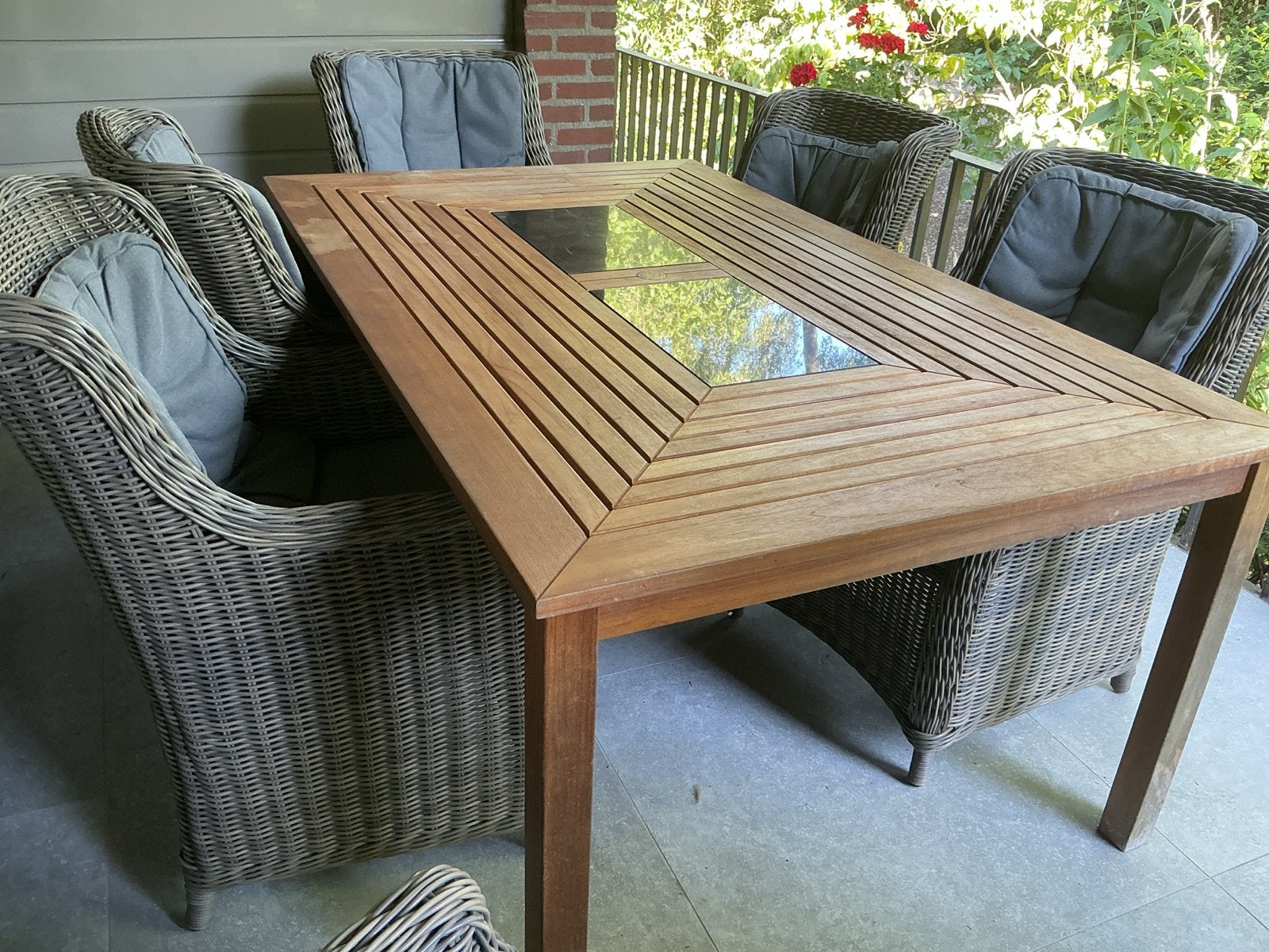 Hartman Teak Tuintafel met Hardstenen Tegels 180x110 cm, Ophalen, Zo goed als nieuw, Rechthoekig, Teakhout