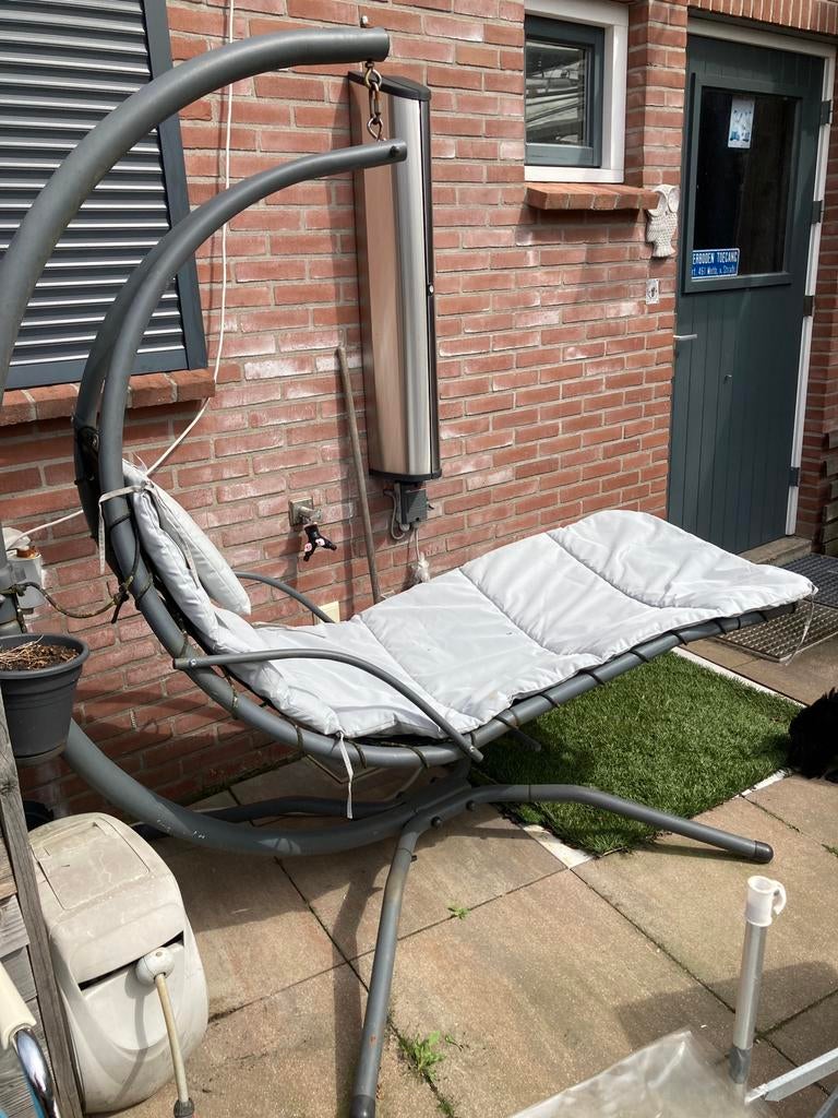 Hang ligstoel antrasiet frame , kussen grijs, Tuin en Terras, Ophalen, Gebruikt, Metaal