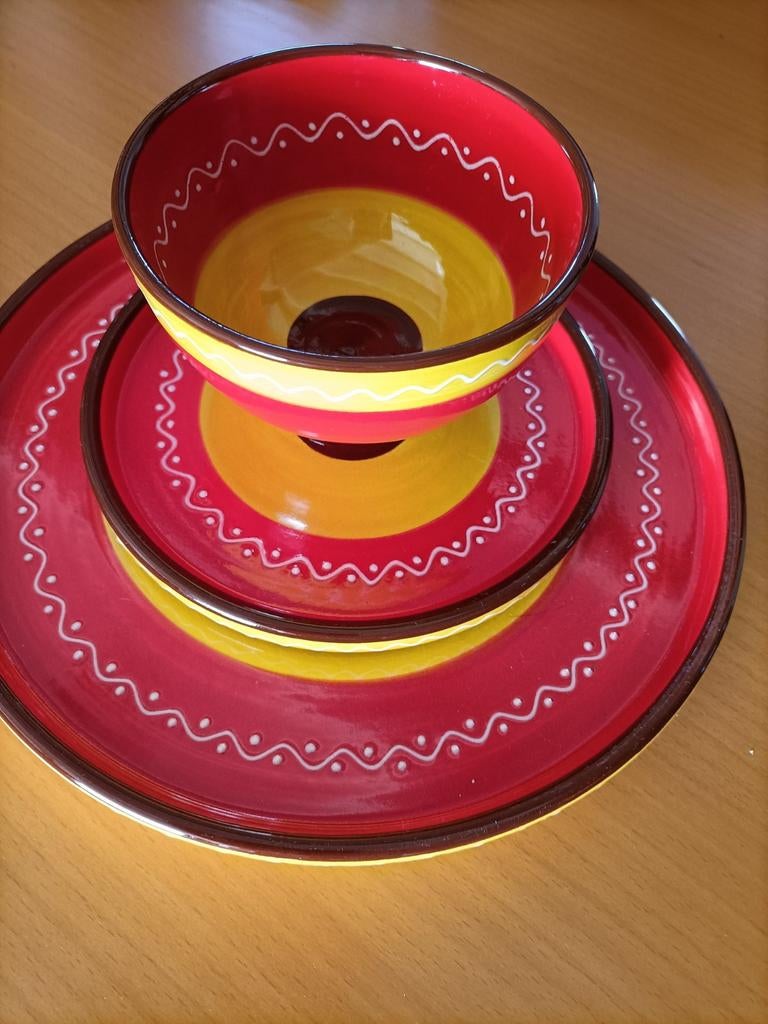 Kleurrijk Mexicaans tapas servies, 18 delig, Nieuw, Ophalen of Verzenden, Bord(en), Overige stijlen