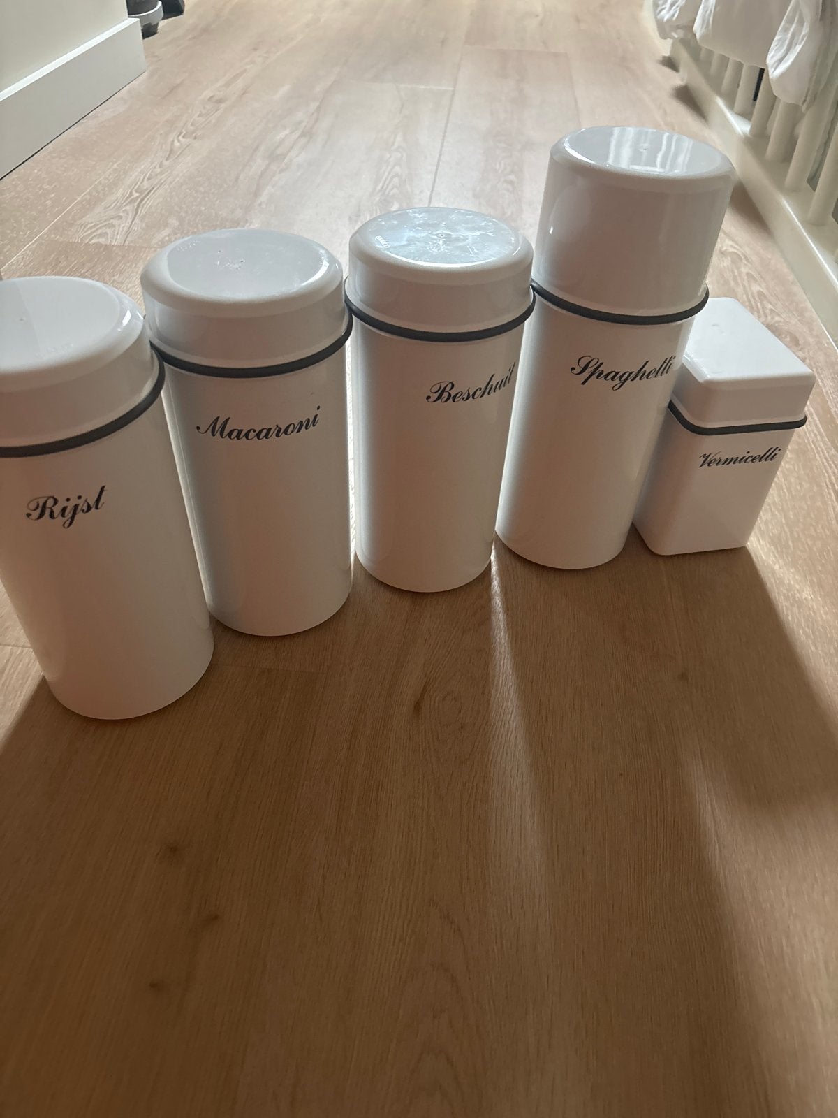 Set van 5 plastic opbergbakken voor keuken, Gebruikt, Kunststof, Ophalen of Verzenden, Voorraadpot