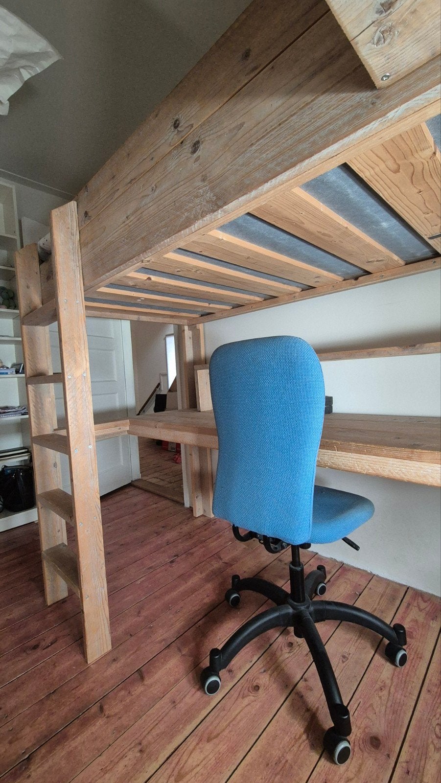 Steigerhouten Hoogslaper 1-persoons met Bureau, Ophalen, Hoogslaper, Eenpersoons, 210 cm