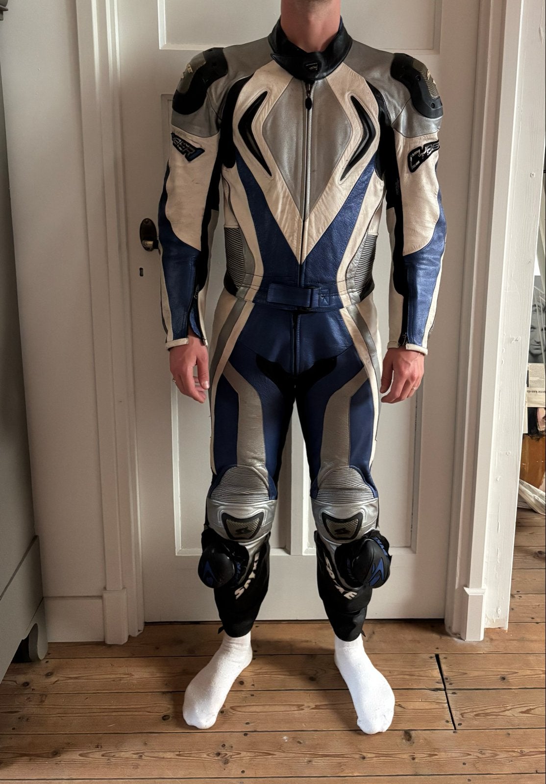 Spyke Leren Motorpak Maat 48 - Blauw-Wit, Ophalen of Verzenden, Tweedehands, Heren, Combipak