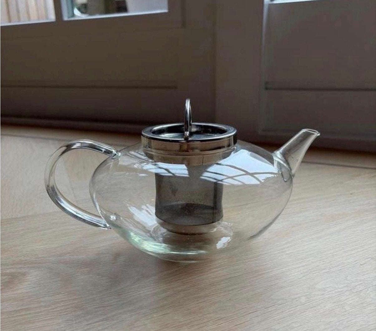 Glazen theepot met filter - Gekocht bij Simon Levelt, Glas, Zo goed als nieuw, Overige merken, Ophalen