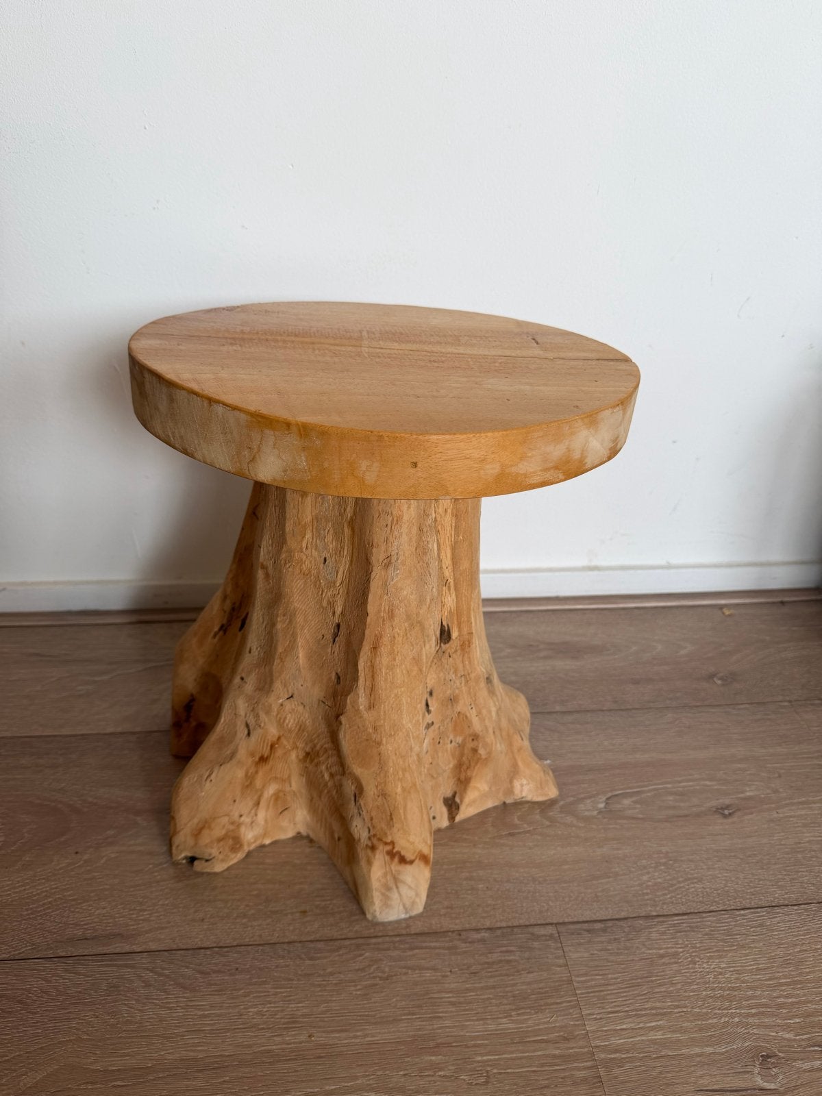 Massief teak wortelhouten bijzettafel – Boomstam – Naturel, Ophalen, Minder dan 45 cm, Minder dan 55 cm, Gebruikt