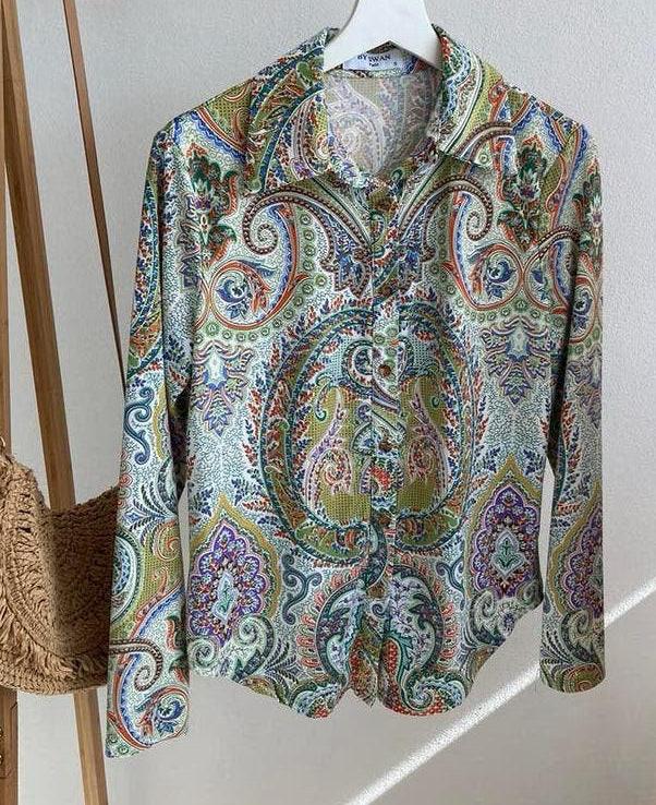 Prachtige blouse stijl Seventies Jaren 70 met paisley print, Kleding | Dames, Blouses en Tunieken, Ophalen of Verzenden, Maat 36 (S)
