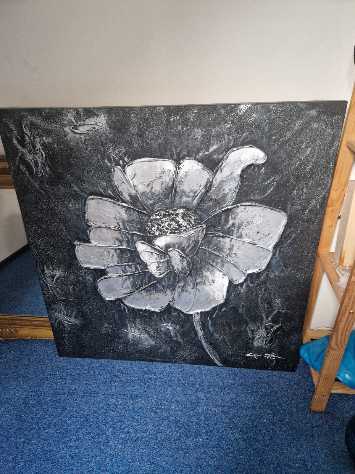 Modern Bloemschilderij Zwart Wit - Textuur Kunst, Ophalen