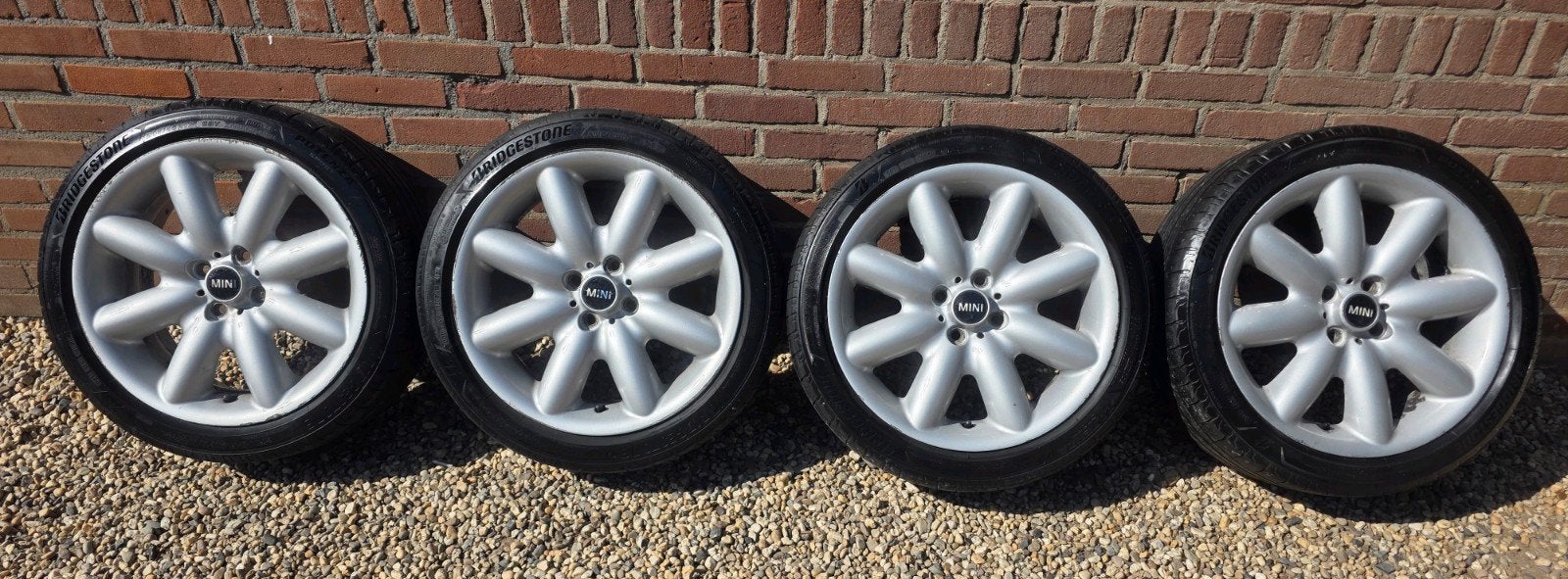 Mini cooper crown spoke 17 inch wielen Bridgestone banden, Auto-onderdelen, Banden en Velgen, Ophalen, 17 inch, 205 mm, Band(en)