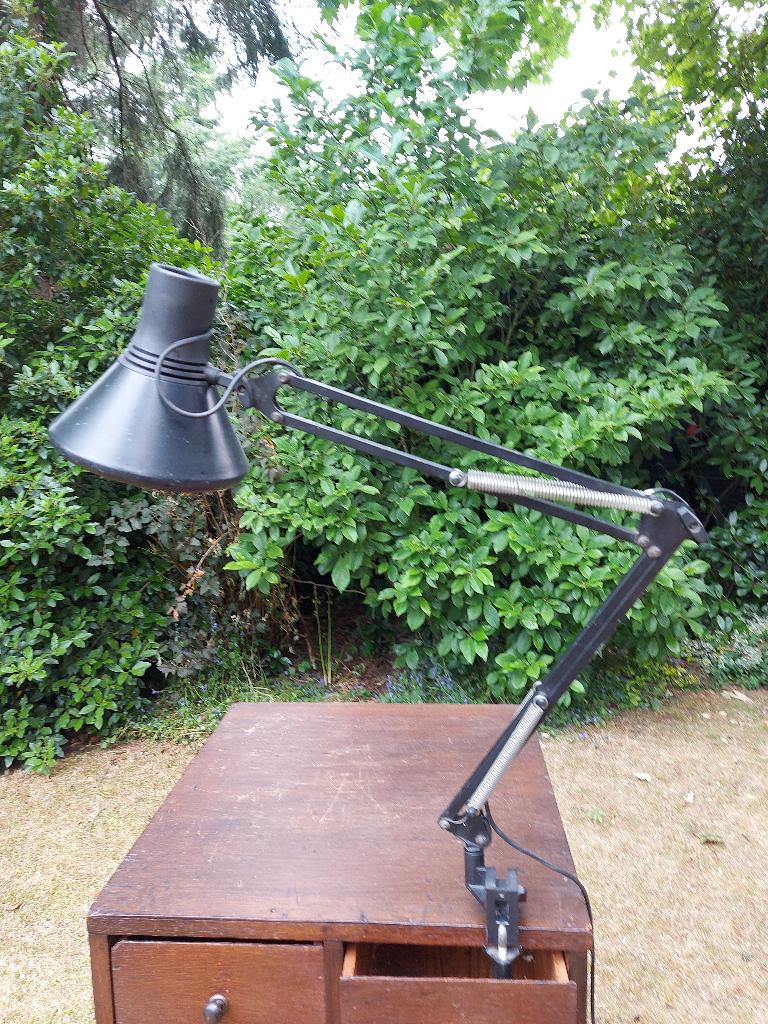 Zwarte Fase (Madrid) bureaulamp met klem, Gebruikt, Vintage, Ophalen of Verzenden, Metaal