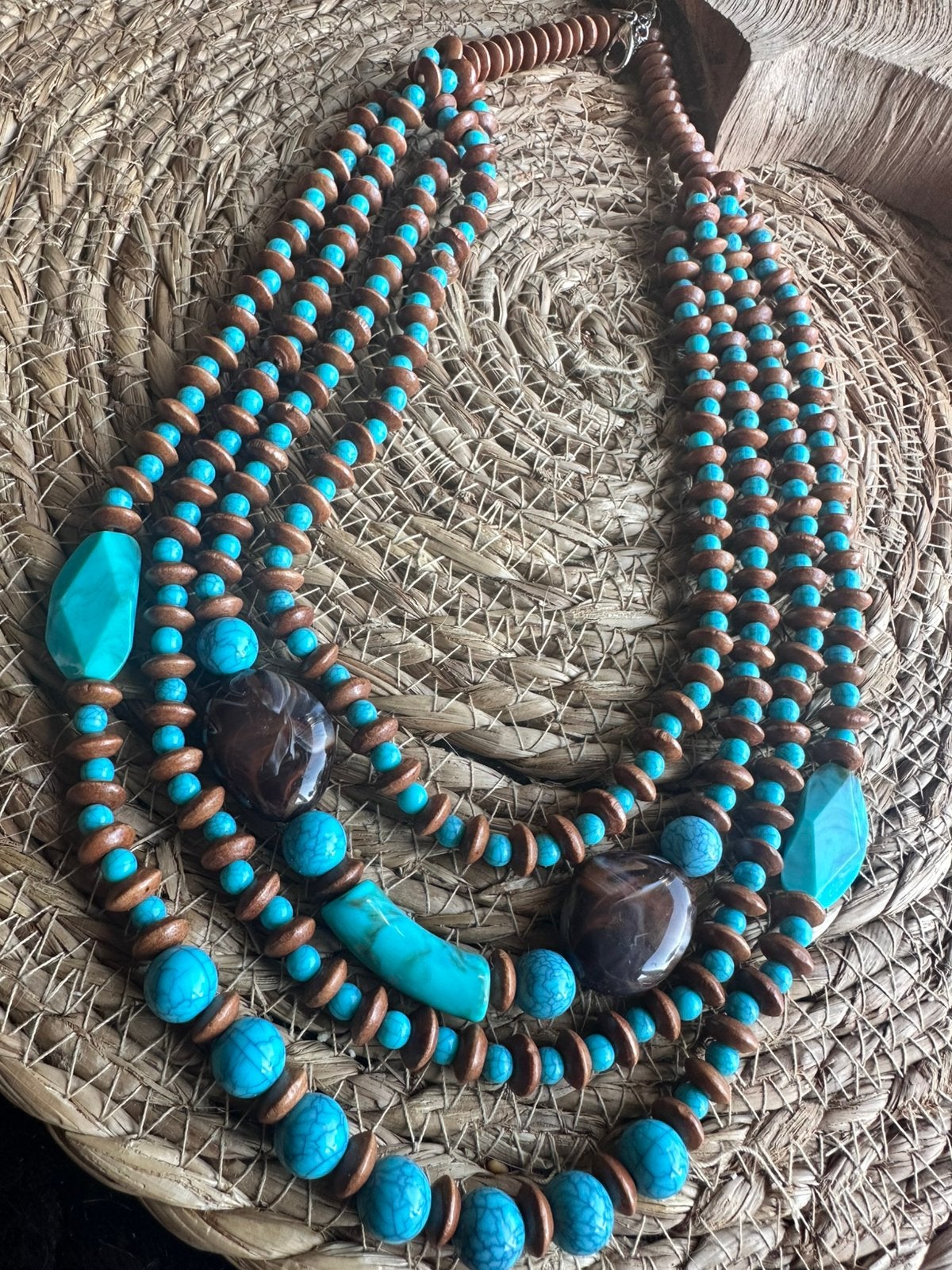 Boho halsketting / turquoise / vier lagen / beachwear, Sieraden, Tassen en Uiterlijk, Ophalen of Verzenden, Nieuw, Overige materialen