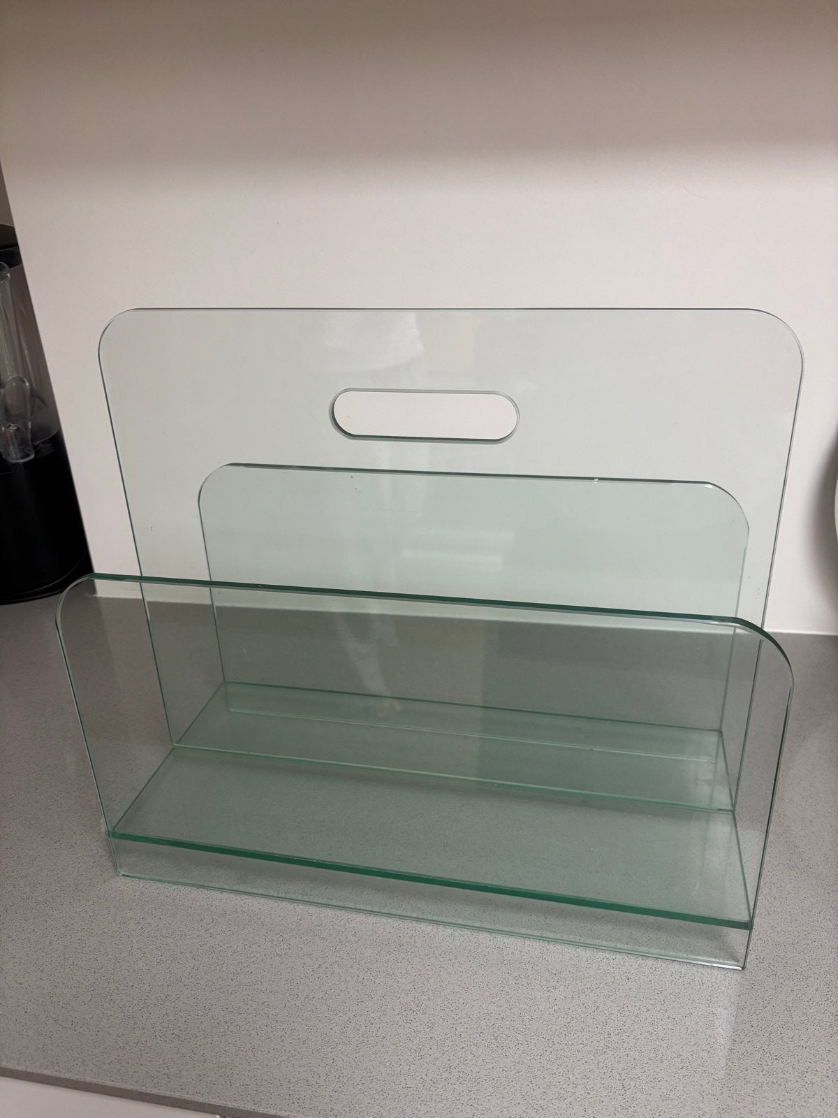 Glazen Lectuurbak, tijdschriftenrek, nieuwstaat, Huis en Inrichting, Ophalen, Met handvat, Modern, Lectuurbak