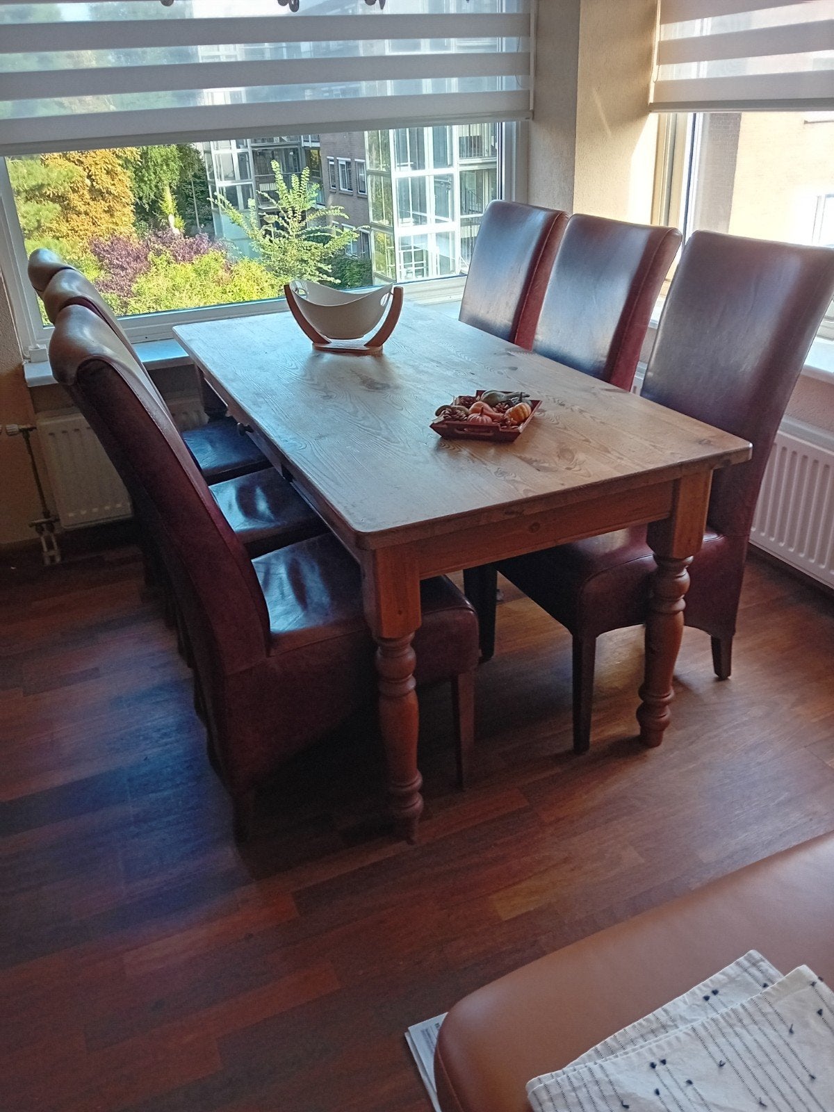 Oude grenen eettafel voor 6 personen, Ophalen, Gebruikt, 50 tot 100 cm, Vijf personen of meer