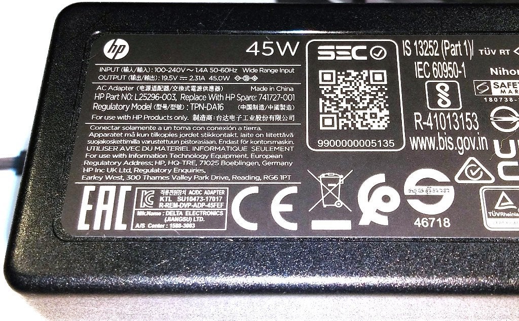 HP Adapter 19.5V 2.31A 45W 741727-001 Oplader 4.5mm BlueTip, Ophalen of Verzenden, Zo goed als nieuw
