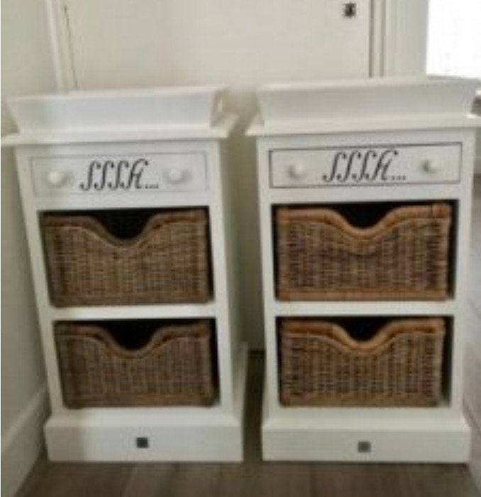 Set van 2 witte riviera maisonnachtkastjes met rieten manden, Ophalen, Hout, Minder dan 45 cm, 70 cm of meer