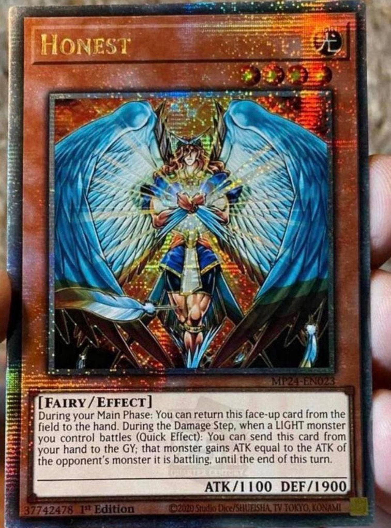 Yu-Gi-Oh! Honest MP24 1st Edition Quartercentury 25th Promo, Ophalen of Verzenden, Zo goed als nieuw, Losse kaart, Foil