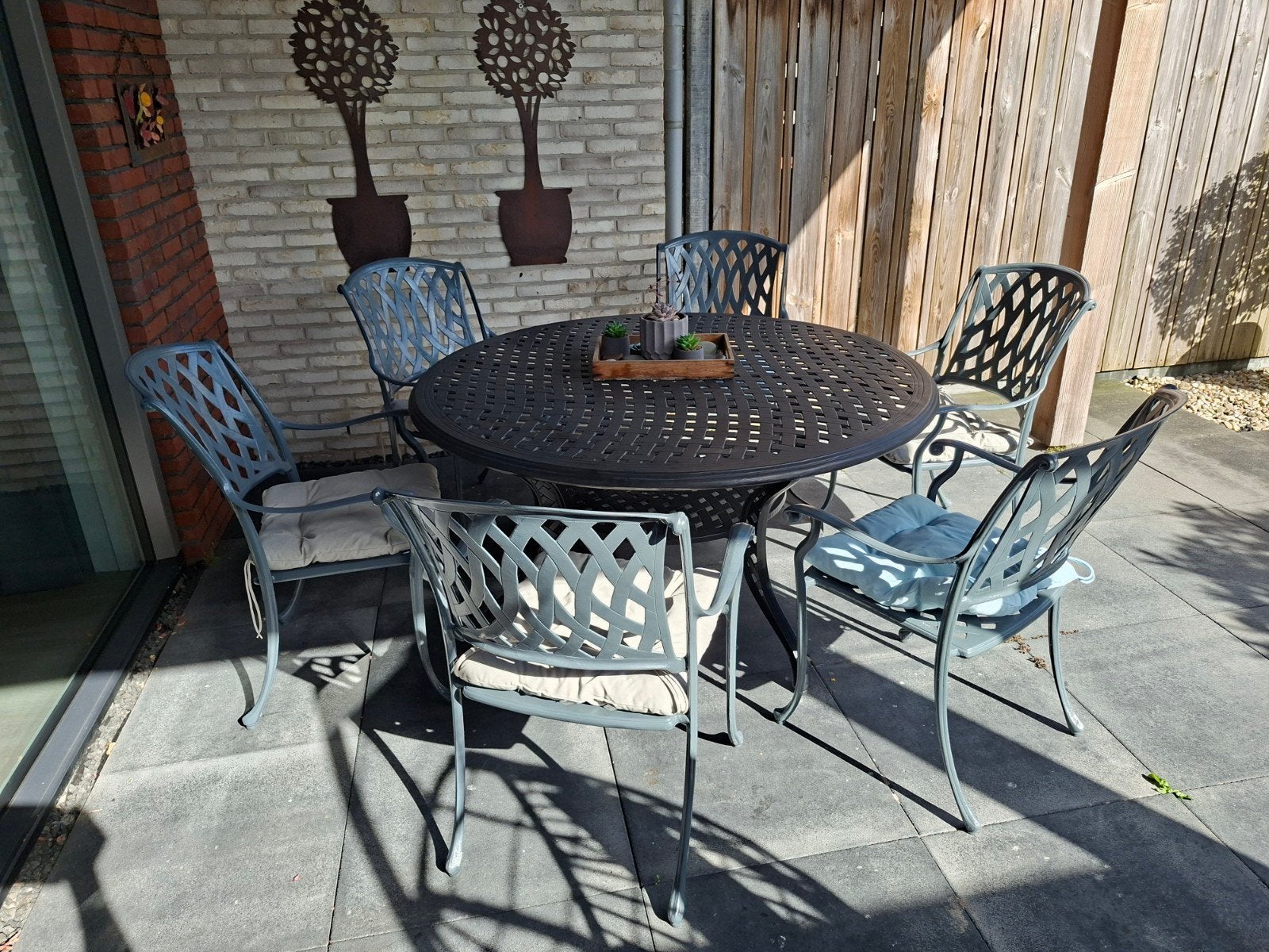 Stijlvolle tuinset van RVS  met 6 zitplaatsen, Tuin en Terras, Tuinsets en Loungesets, Ophalen, Gebruikt, 6 zitplaatsen, Rvs