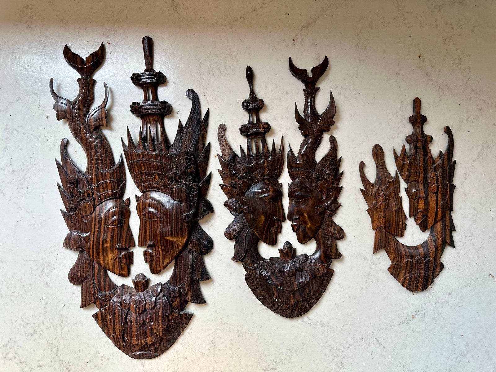 Set van 3 houten wandbeelden, Ophalen, Houtsnijwerk, Handgemaakt, 20 - 50 cm