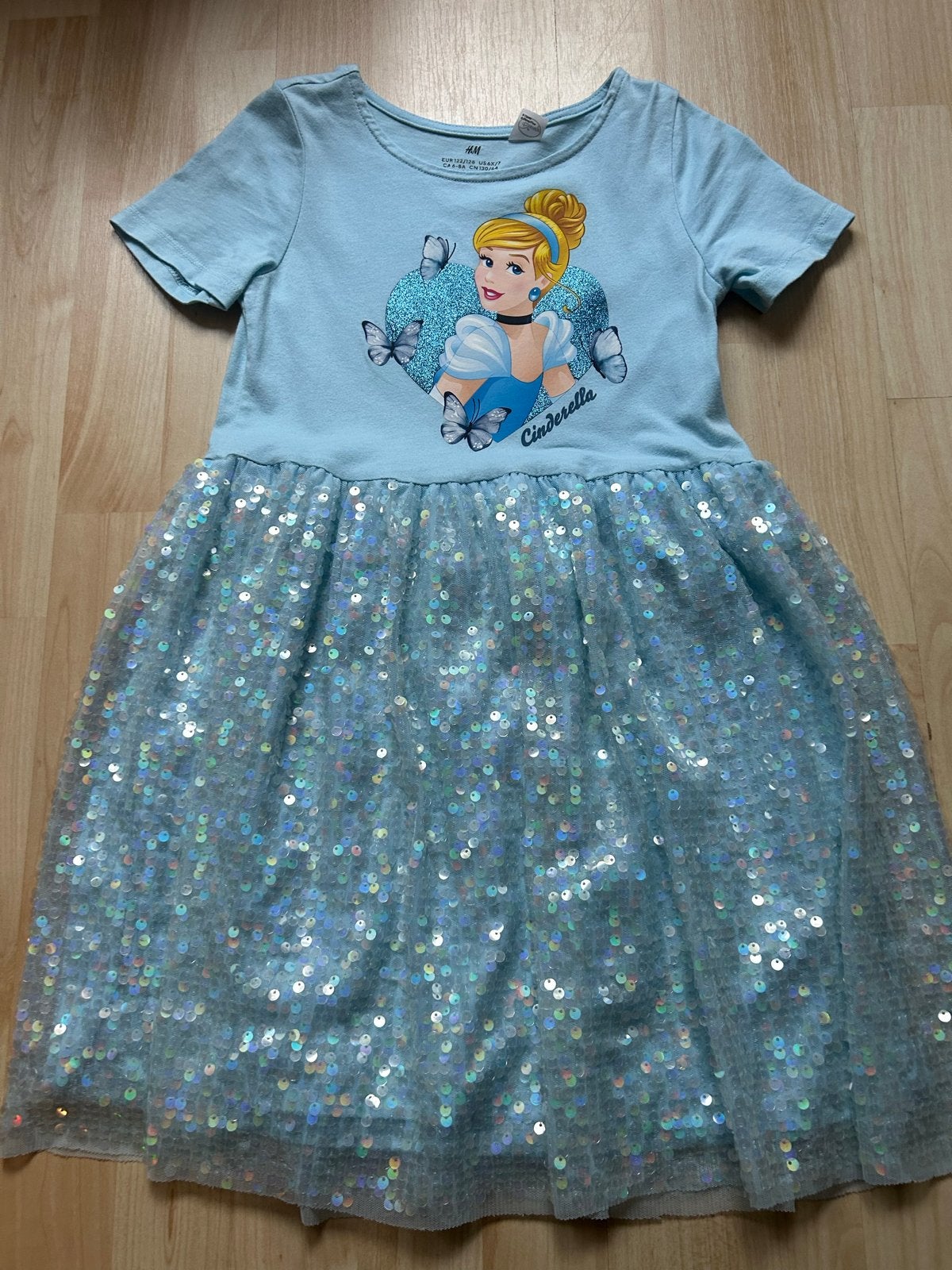 H&M Disney Assepoester jurk met pailletten - Maat 122/128, Ophalen of Verzenden, Zo goed als nieuw, Meisje