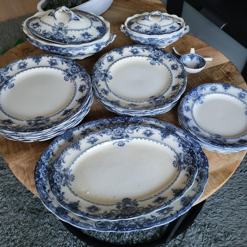 Antiek Albion Pottery Melrose servies - Blauw/Wit, Antiek en Kunst, Ophalen