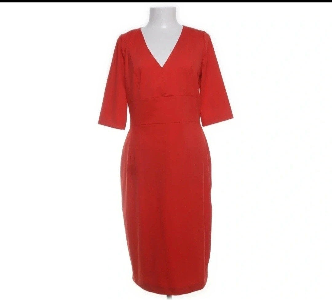 La Dress Rode Jurk Travelstof Maat M, Maat 38/40 (M), Verzenden, La Dress, Zo goed als nieuw