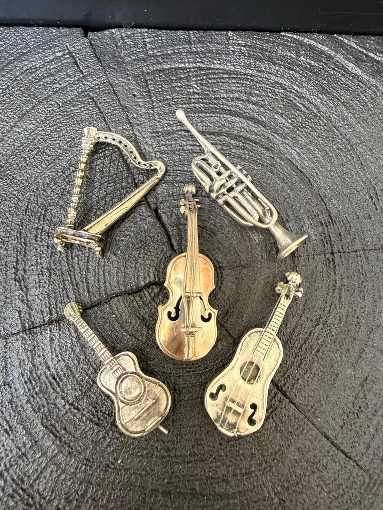 Set van 5 zilveren miniatuur muziekinstrumenten (800), Ophalen of Verzenden, Zilver