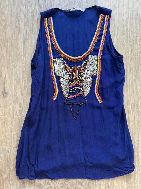 Zomerse top Ibiza Style maat S/M van Amiga, leuke details, Kleding | Dames, Maat 38/40 (M), Blauw, Ophalen of Verzenden, Zonder mouw