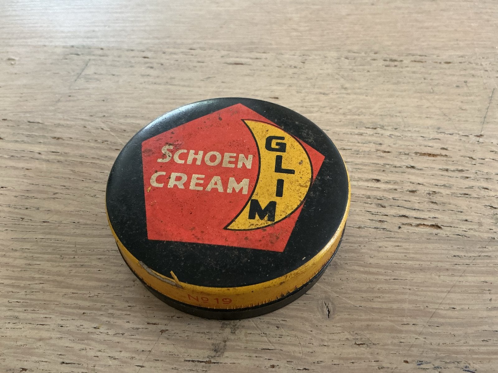 Vintage Glim Schoen Cream blikje Zwart Nr. 19.Brievenbuspost, Verzamelen, Blikken, Ophalen of Verzenden, Gebruikt, Overige, Overige merken