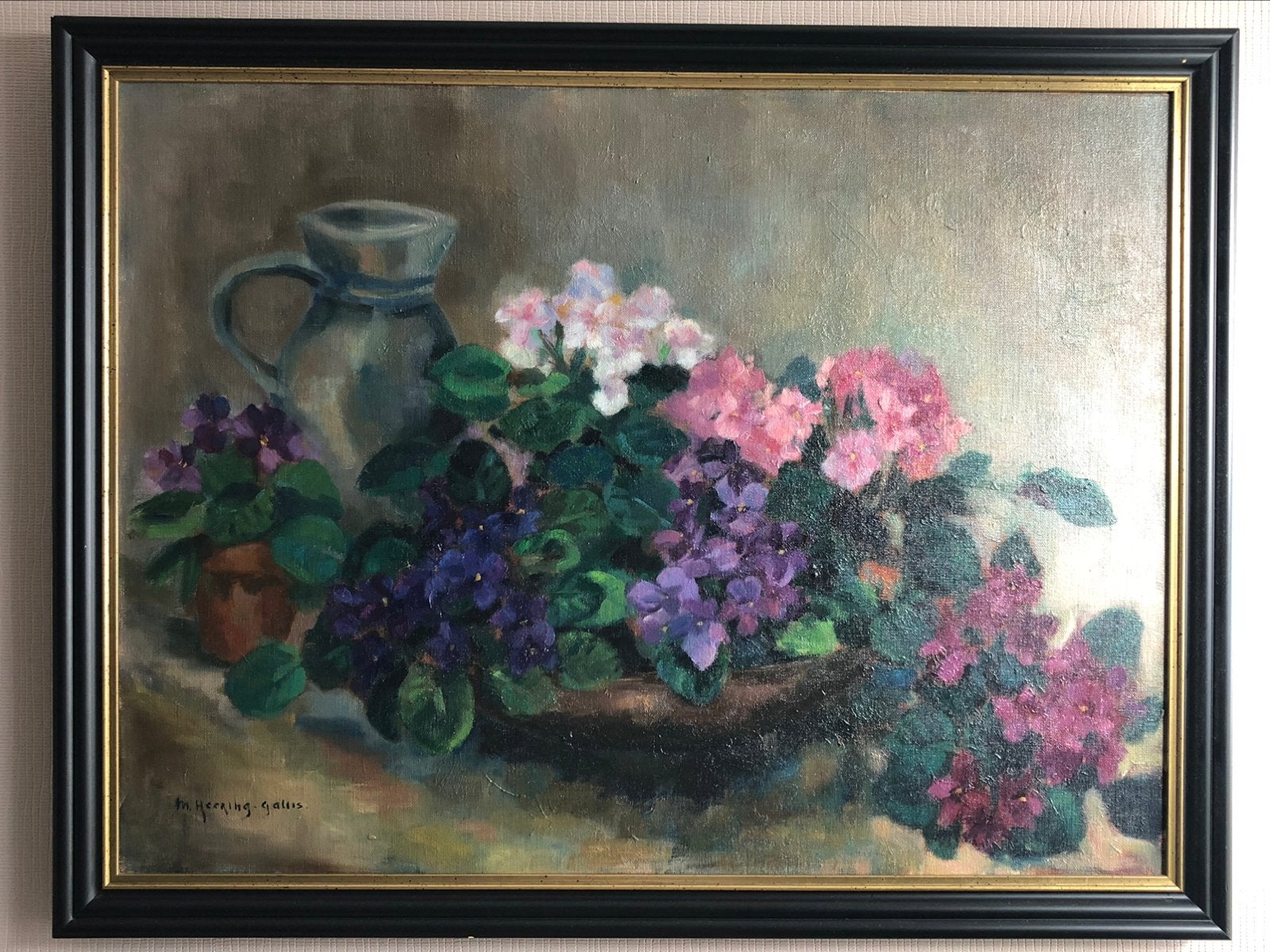 Schilderij Stilleven met Bloemen en Kan - Gesigneerd, Ophalen, Doek, Realistisch, Stilleven