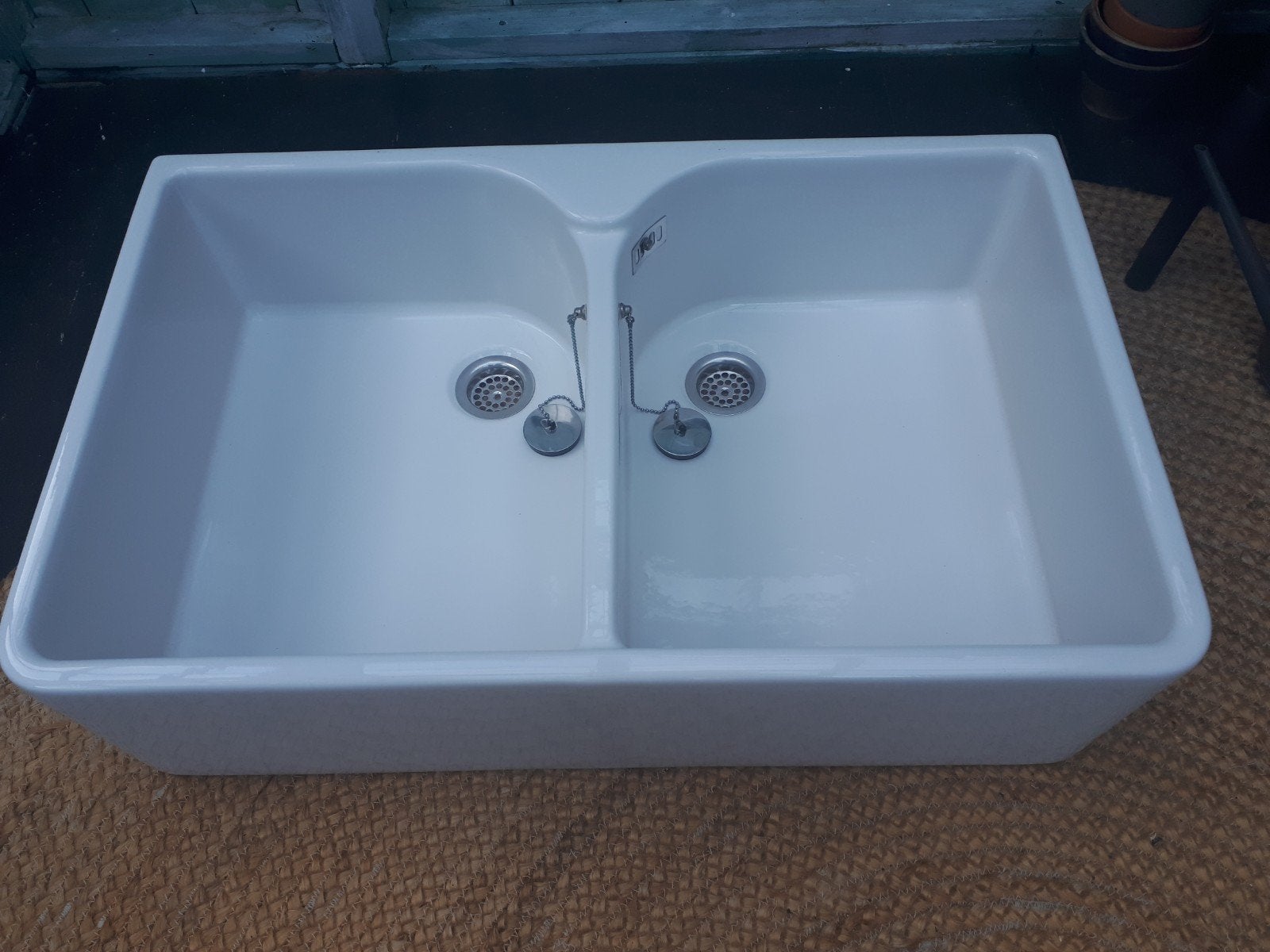 dubbele wasbak/ gootsteen wit keramiek 80/50/22, Huis en Inrichting, Ophalen, Gebruikt, Wit, 50 tot 100 cm
