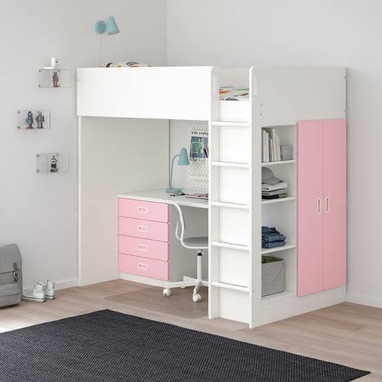 IKEA Småstad hoogslaper met bureau en opbergruimte, Ophalen, Eenpersoons, Zo goed als nieuw, 200 cm