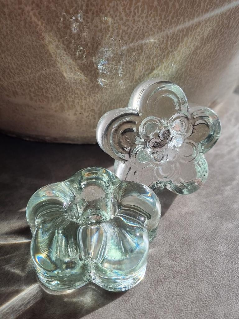 Midcentury Orrefors glas kandelaars (2) - ice glass, Overige materialen, Overige kleuren, Ophalen of Verzenden, Zo goed als nieuw