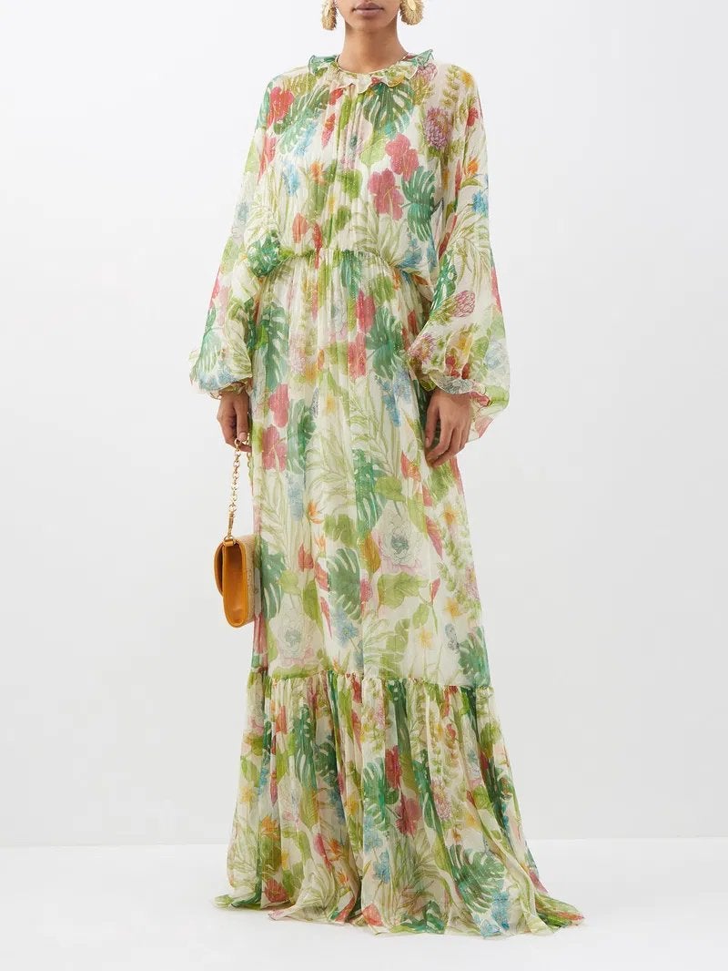 Gucci Bloemenprint Zijde-blend Maxi Jurk, Overige kleuren, Maat 46/48 (XL) of groter, Nieuw, Ophalen of Verzenden
