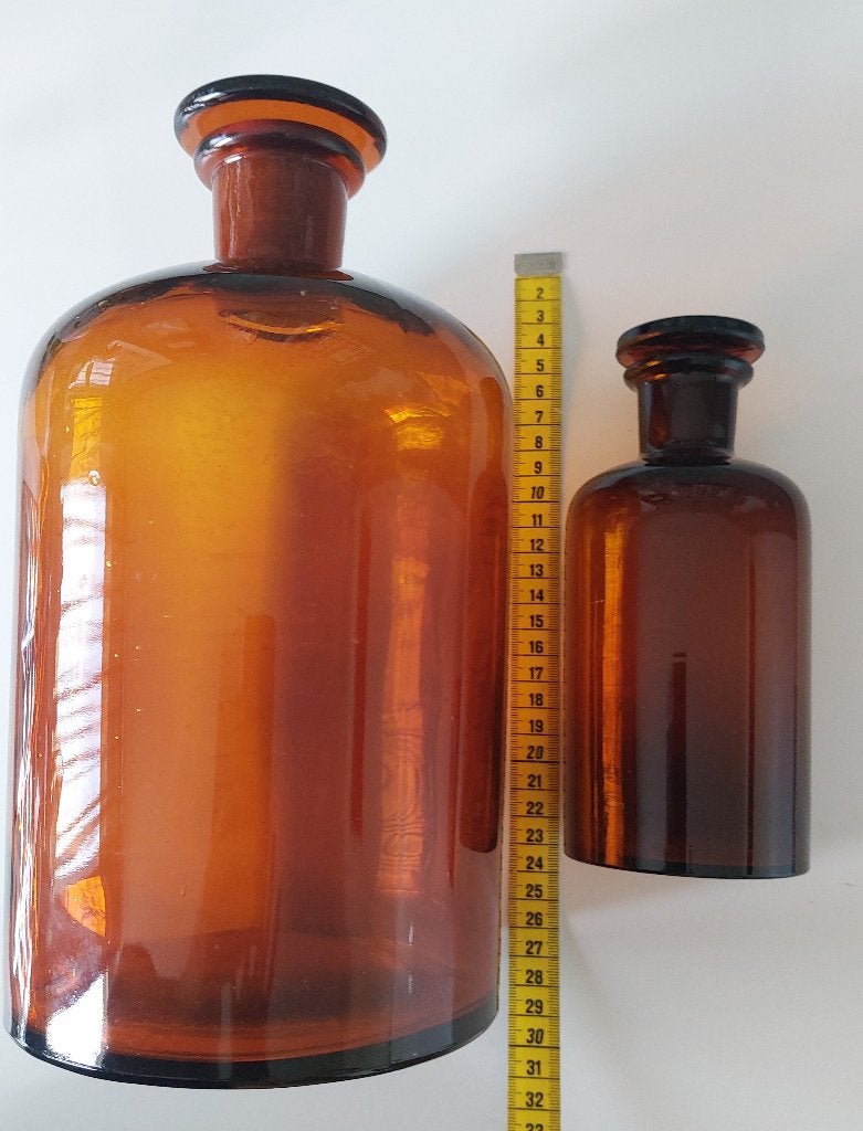 Apothekers potten/flessen - Bruin Glas - Vintage '60, Overige kleuren, Ophalen of Verzenden, Minder dan 50 cm, Glas
