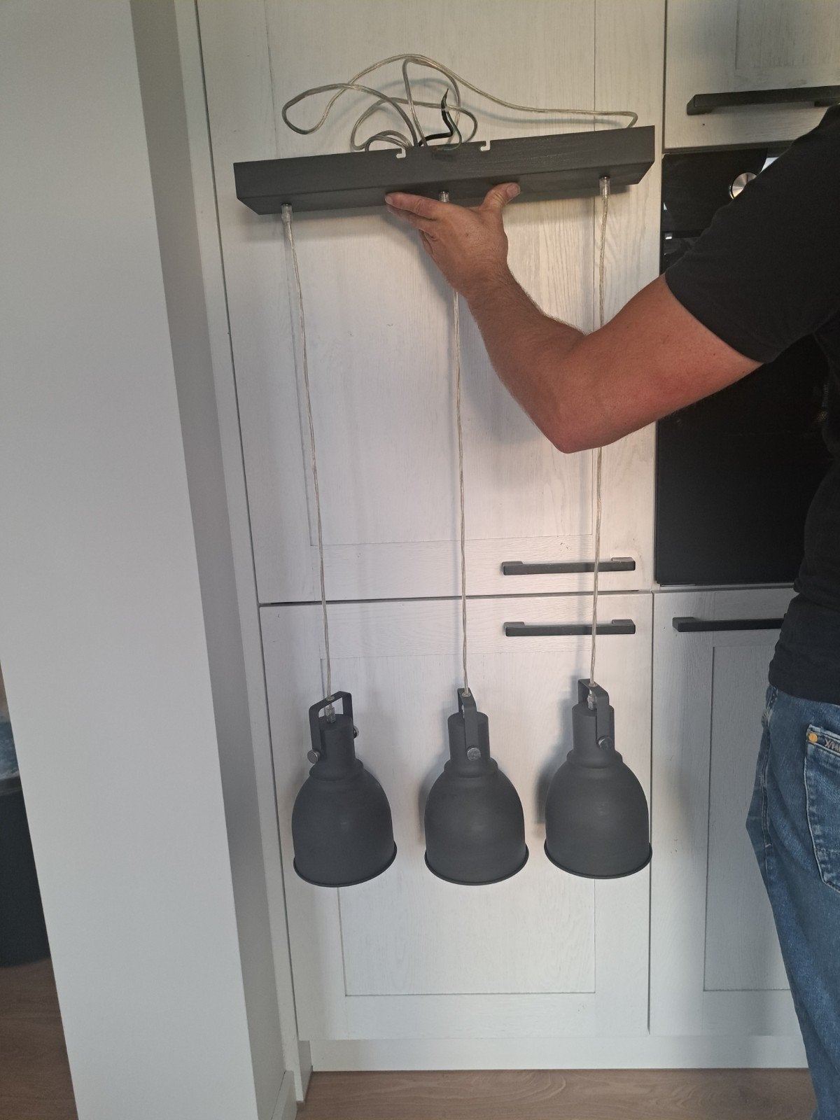 Moderne hanglamp met 3 antraciet spots - Kwantum, Gebruikt, Ophalen of Verzenden, Modern, Metaal