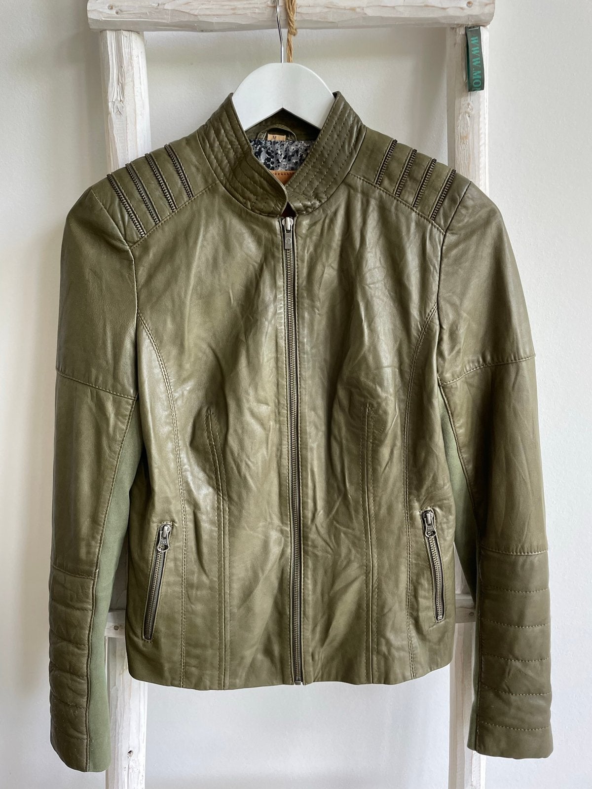 groen leren biker jack maat M GOOSECRAFT, Ophalen of Verzenden, Gedragen, Maat 38/40 (M), Groen