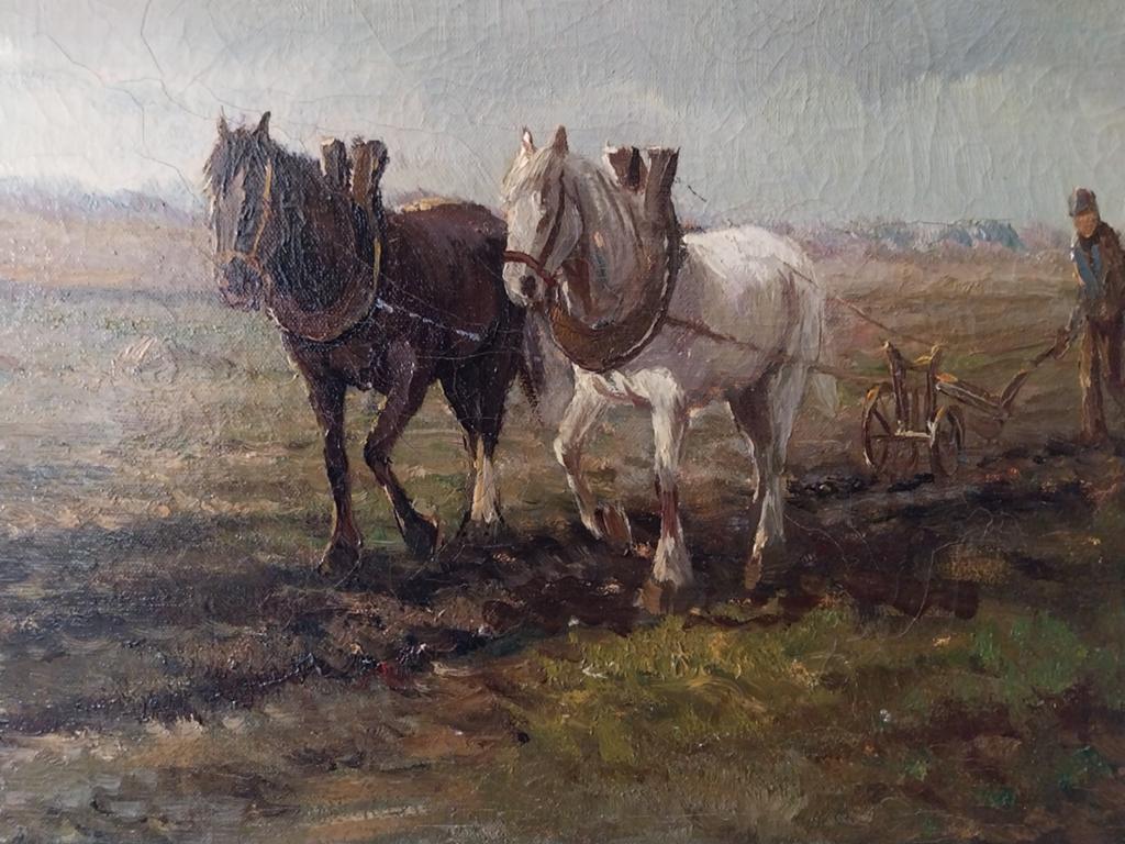 Boer aan het ploegen met 2 paarden.., Ophalen