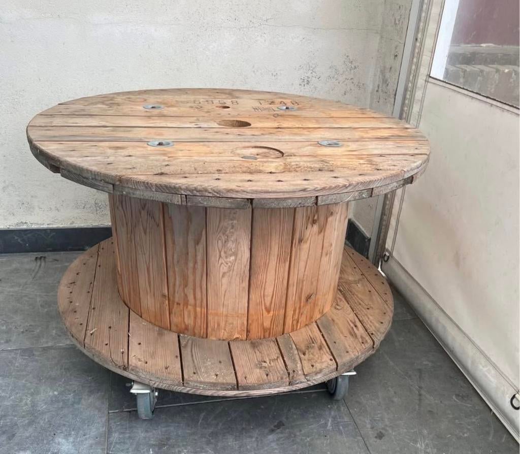Industriële ronde tafel op wieltjes - Goede staat, Ophalen, Gebruikt, 50 tot 100 cm, Rond