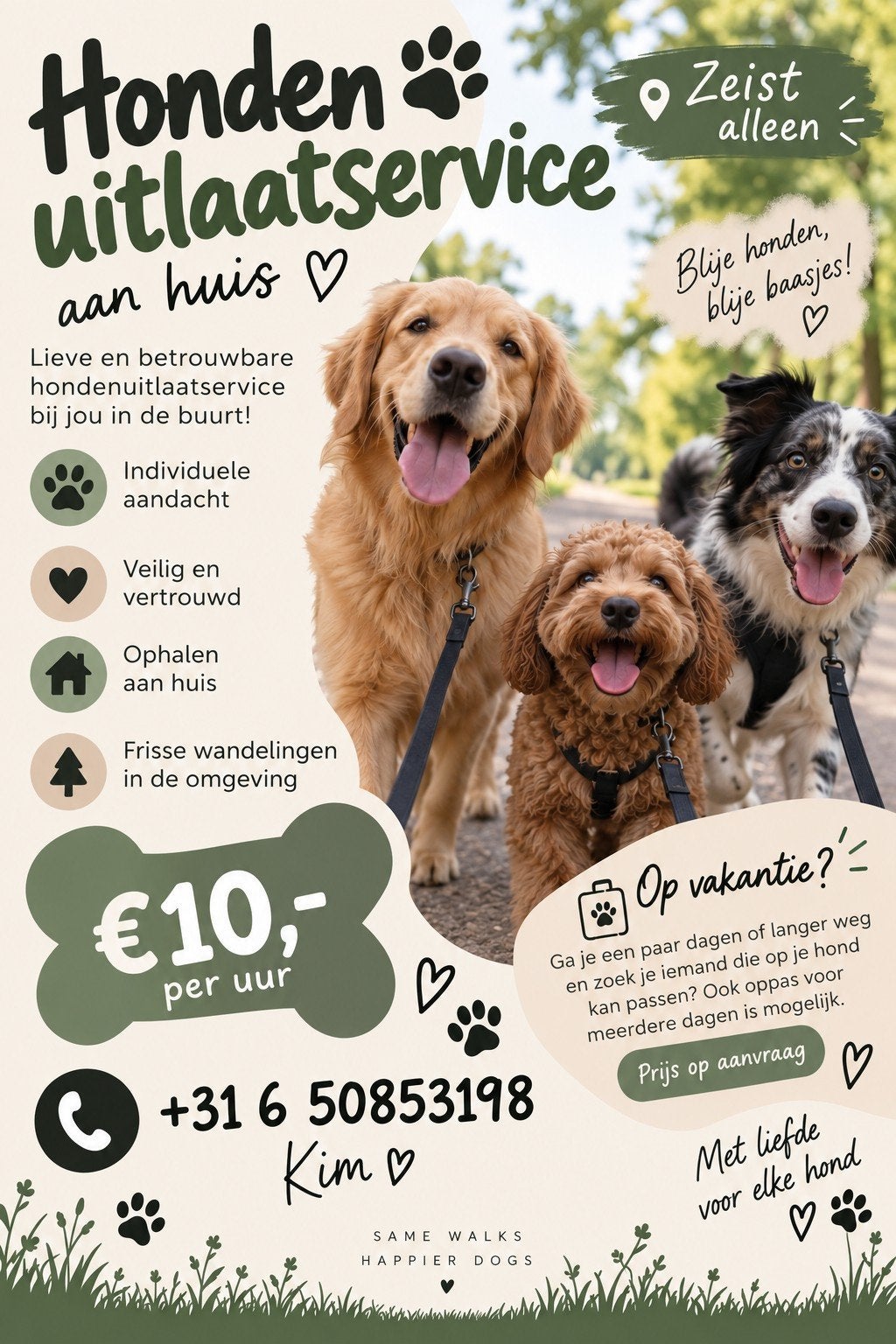 Honden uitlaat/oppas-service Zeist - AAN HUIS, Eén persoon