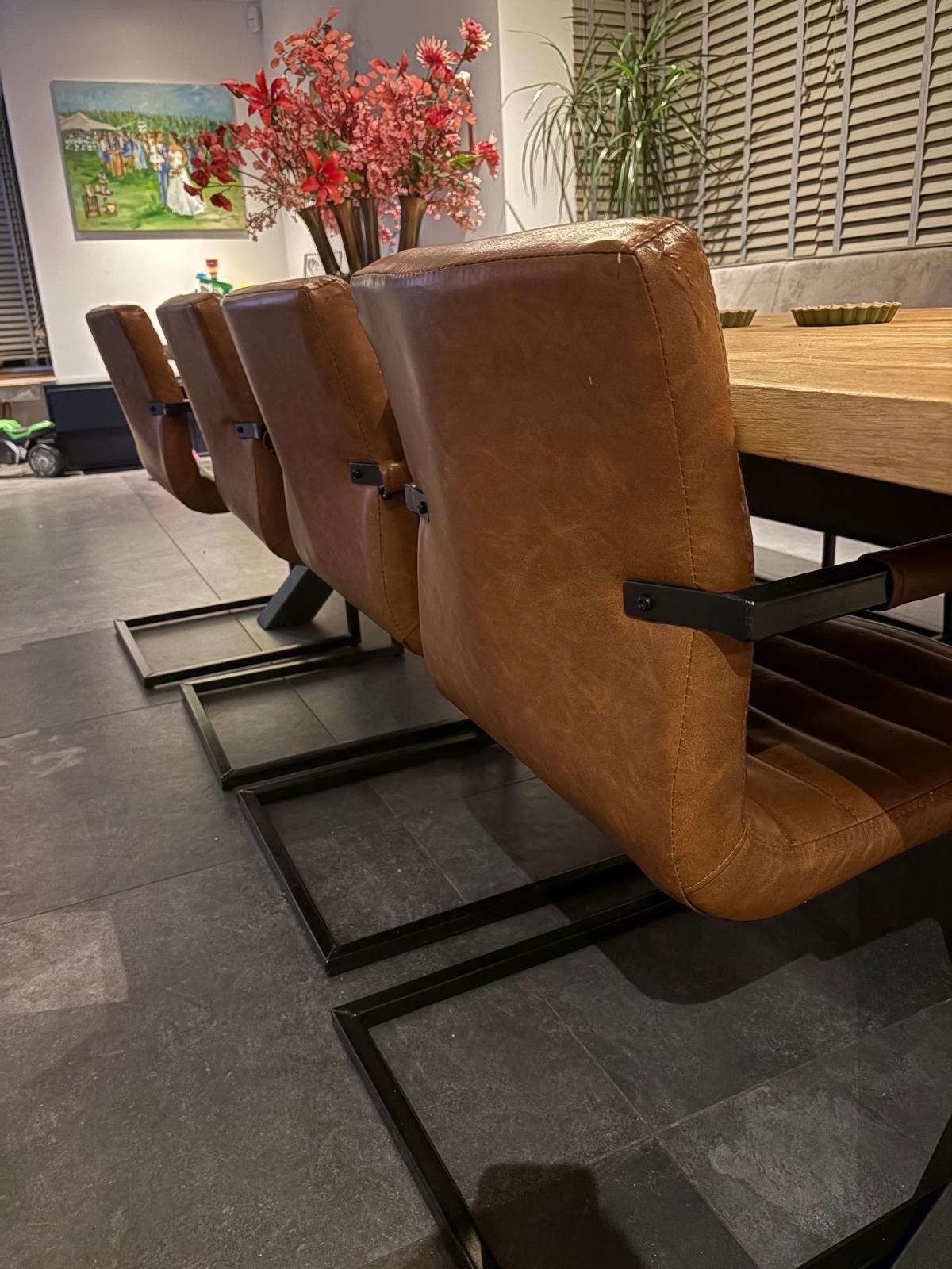 8 eetkamerstoelen - bruin leer, met lichte schade, Ophalen, Gebruikt, Bruin, Leer