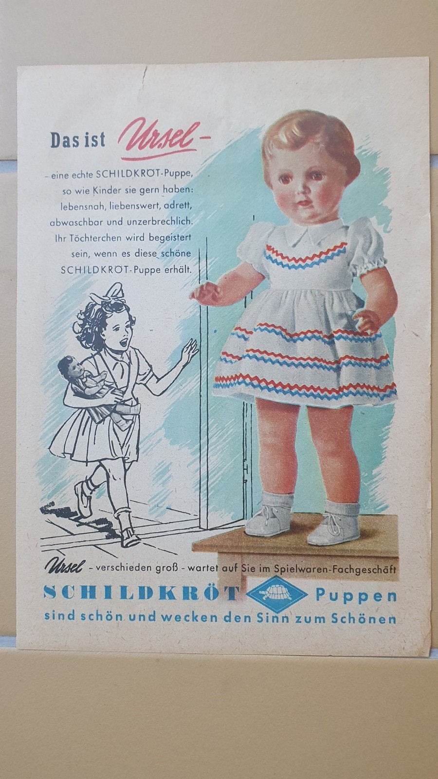 Originele advertentie van Schildpad pop Ursel, Verzamelen, Ophalen of Verzenden, Gebruikt, Pop