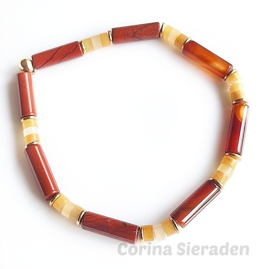 Armband van jaspis, aventurijn en messing, Ophalen of Verzenden, Nieuw