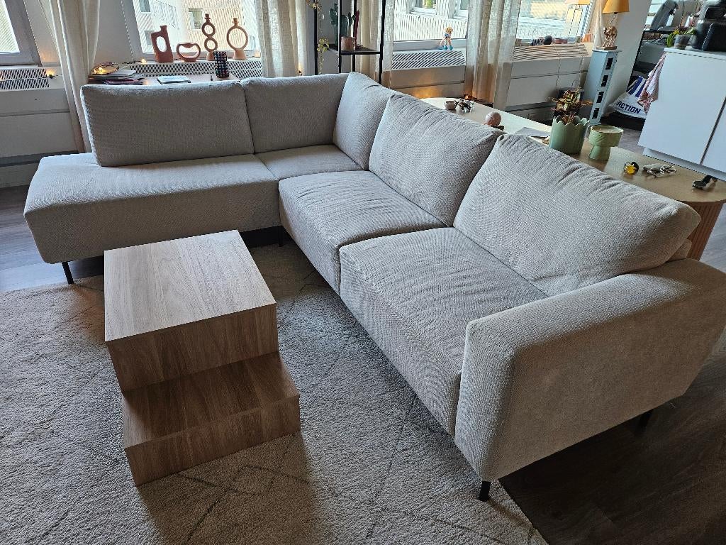 Beige hoekbank 'Deventer' Woonexpress, Huis en Inrichting, Ophalen, Zo goed als nieuw, Stof, Japandi
