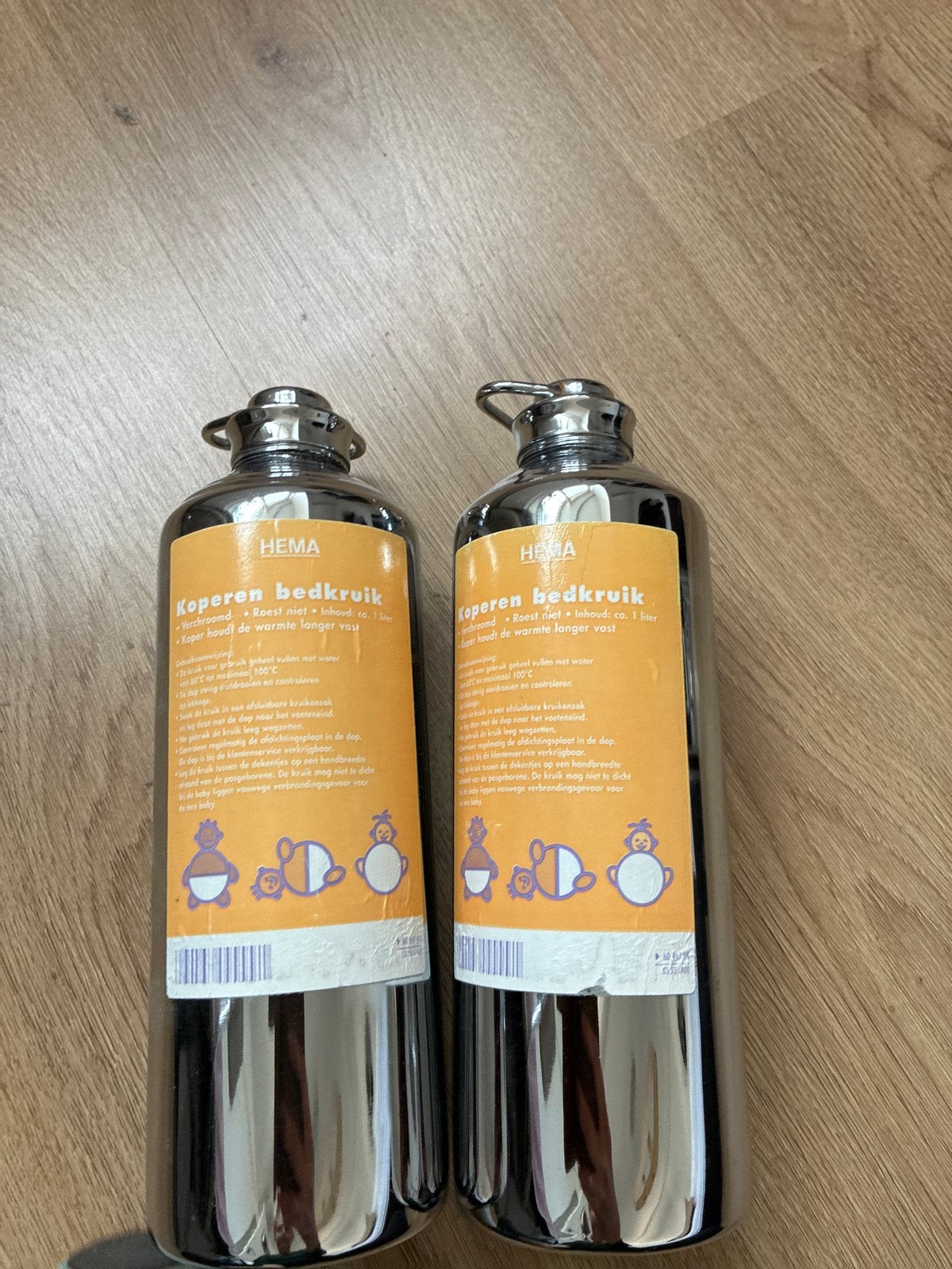 2 HEMA Koperen Bedkruiken - Verchroomd, 1 Liter, Ophalen of Verzenden, Gebruikt
