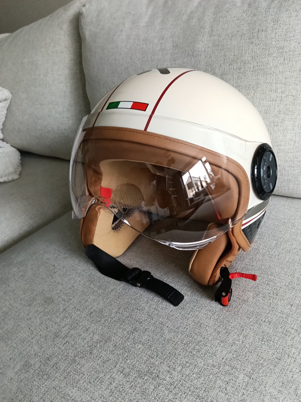 Xenon Jethelm / Scooterhelm - Crème met Italiaanse vlag, Overige merken, Jethelm, Ophalen of Verzenden, L