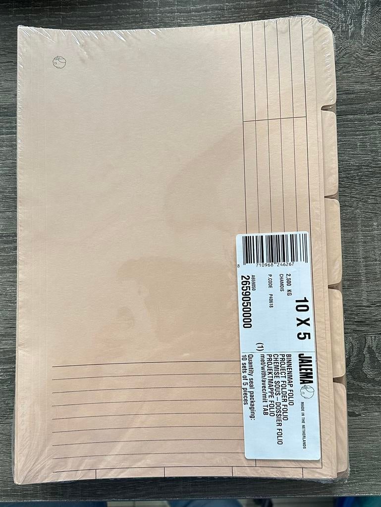 Jalema Binnenmap Folio A4 met 5 tabs - 50 stuks, Diversen, Ophalen of Verzenden, Nieuw