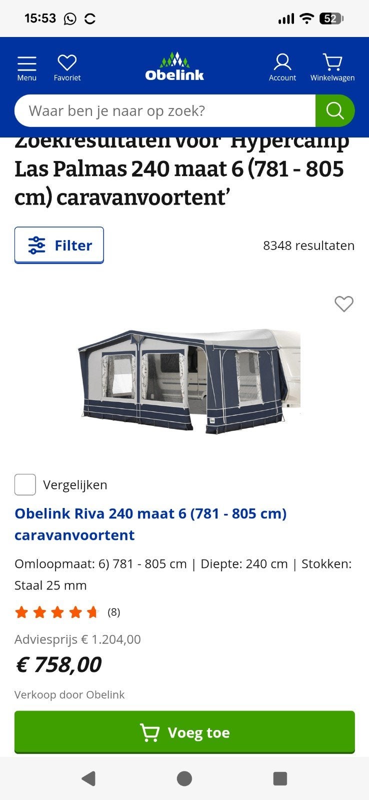 Caravanvoortent Hypercamp Las Palmas 240, Ophalen