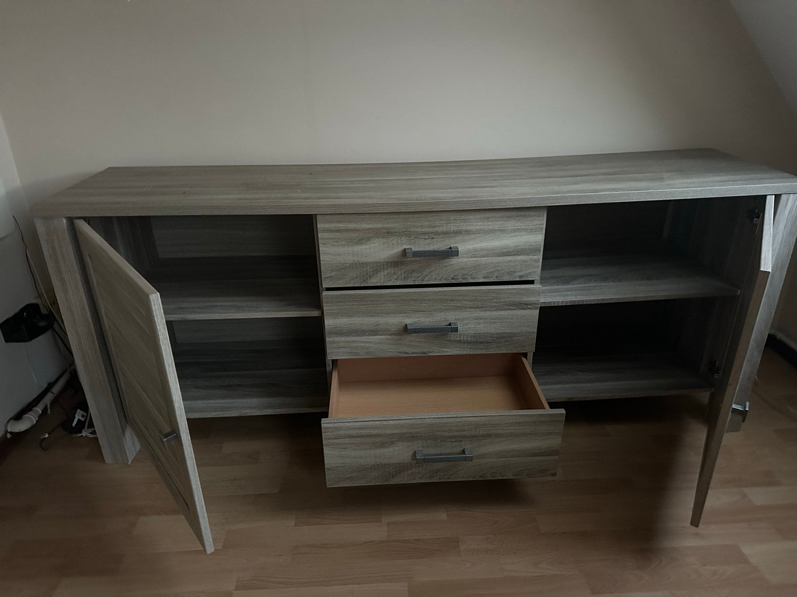 Grijze dressoir met lades en deuren, Ophalen, Gebruikt, 150 tot 200 cm, Met lade(s)