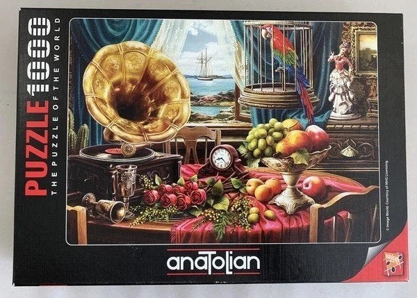 Gramofon stilleven met fruit puzzel 1000 stukjes Anatolian, Verzenden, 500 t/m 1500 stukjes, Zo goed als nieuw, Legpuzzel